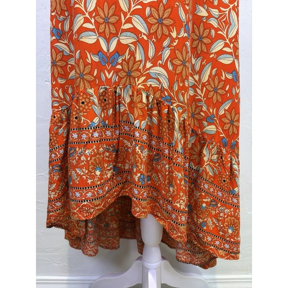 Petal & Pup Woman's Dress Size M Orange Floral Boho Bohemian Cottagecore Smocked